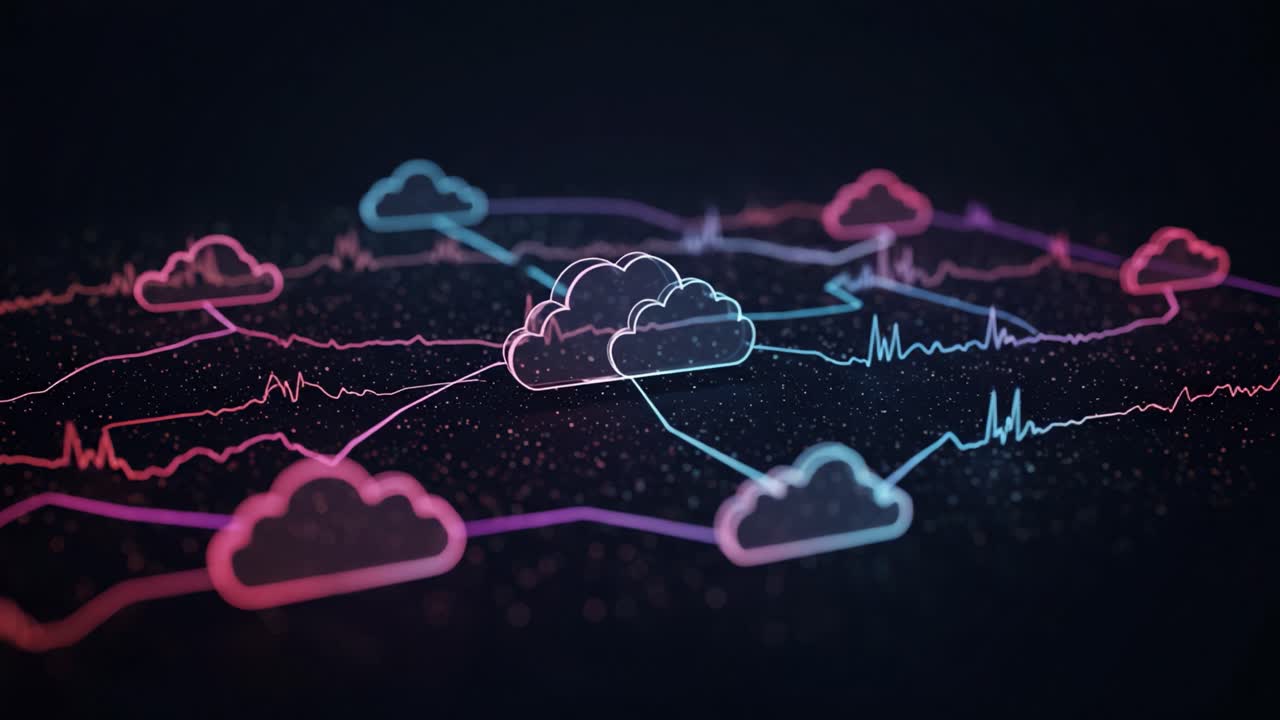 Visual Representation of Cloud Networking: An Insight into Modern Data Exchange, Highlighting Connections and Communication Between Multiple Cloud Services