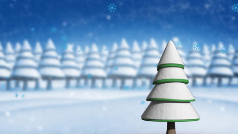 animation of falling snowflakes over fir trees