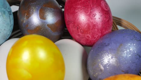 colored eggs rotate in a basket