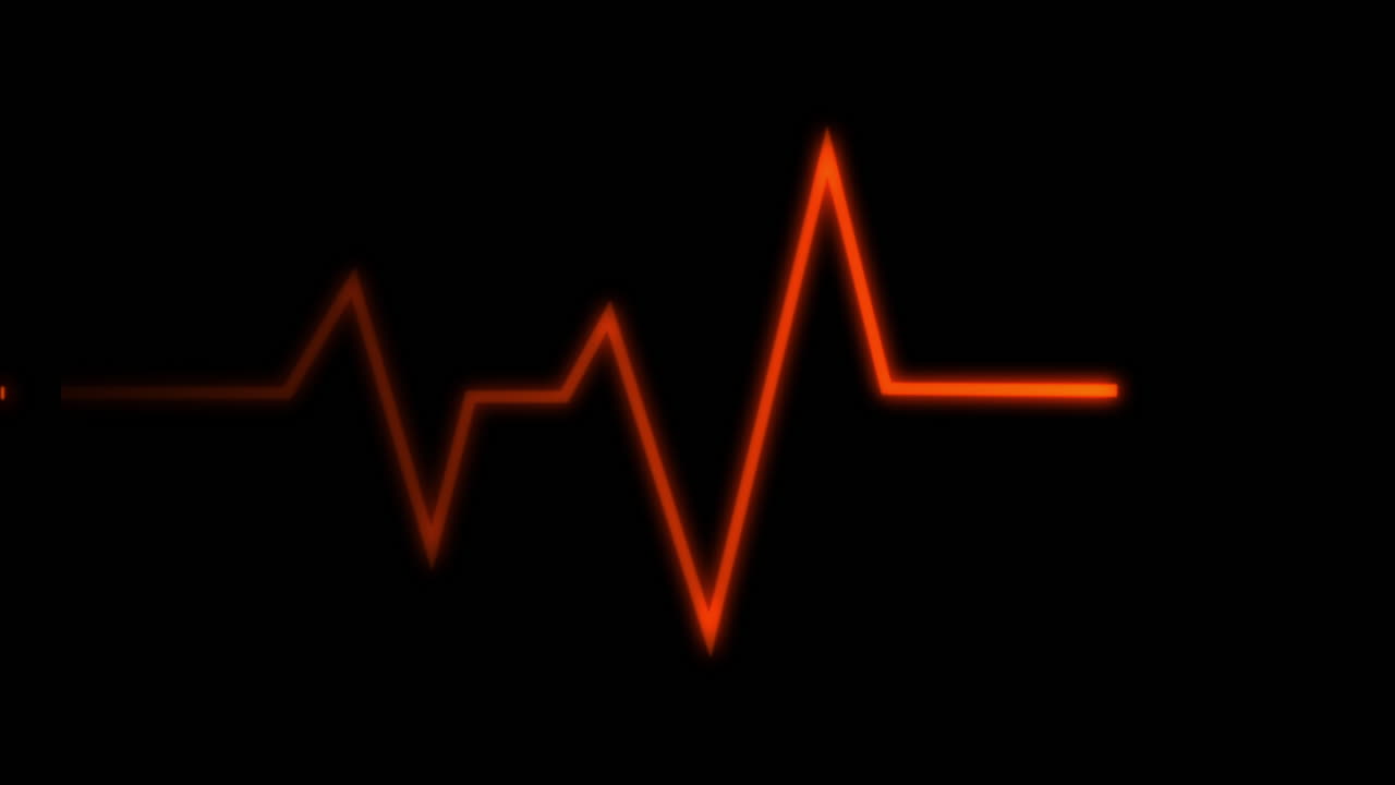 Visualizzazione linea battito cardiaco rossa su sfondo nero