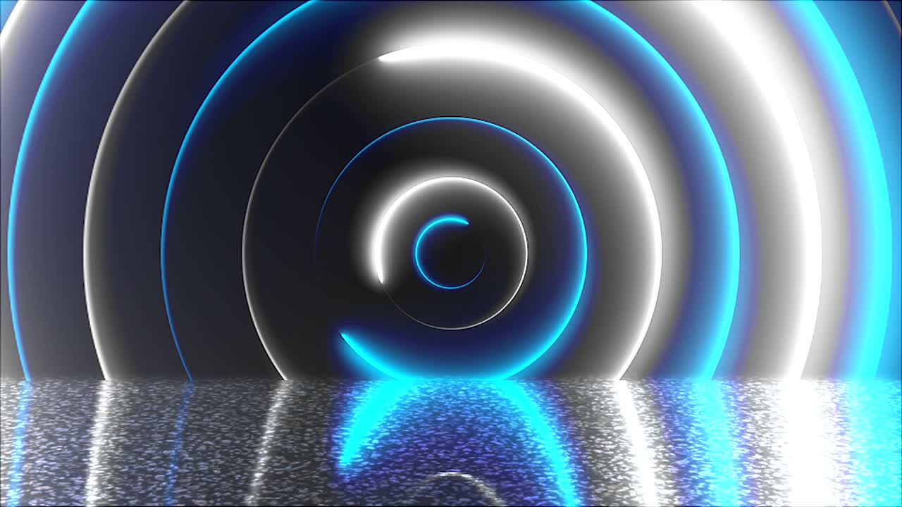 círculos abstractos túnel de neón con reflejo, fondo generado por computadora