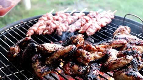 cooking meat on a charcoal barbecue