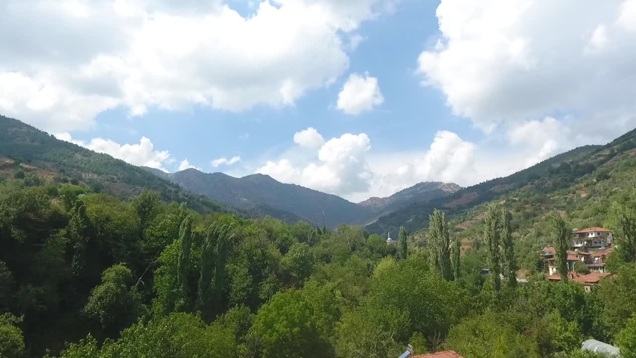 Poor village school on the mountain shot with drone