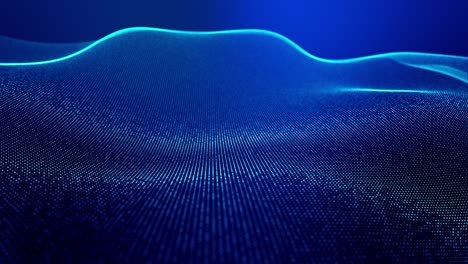 4k círculo de fondo abstracto de partículas de brillo forman líneas, superficies como paisaje futurista en el ciberespacio o holograma. tema de ciencia ficción de microworld, nanotecnología o espacio cósmico. azul 1