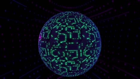 concepto digital 3d, planeta esfera con placa de circuito y cpu. red neural digital. ripple de energía de cpu