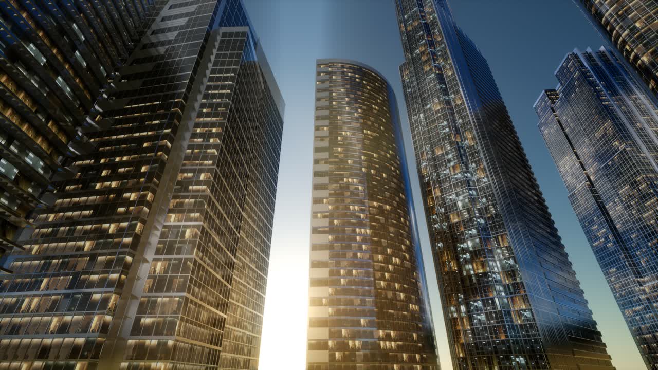 rascacielos de la ciudad al atardecer