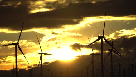 wind turbines generating clean, alternative energy during a golden sunset