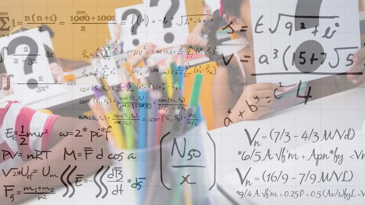 Animazione di formule matematiche su bambini in classe