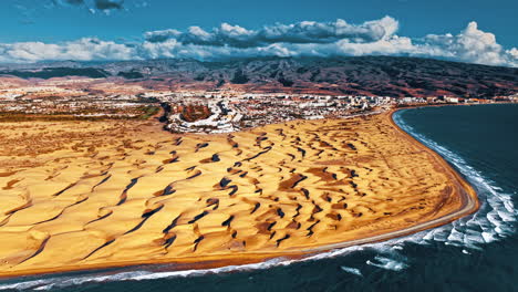 stunning aerial view of the dunes and coastline in gran canaria, spain