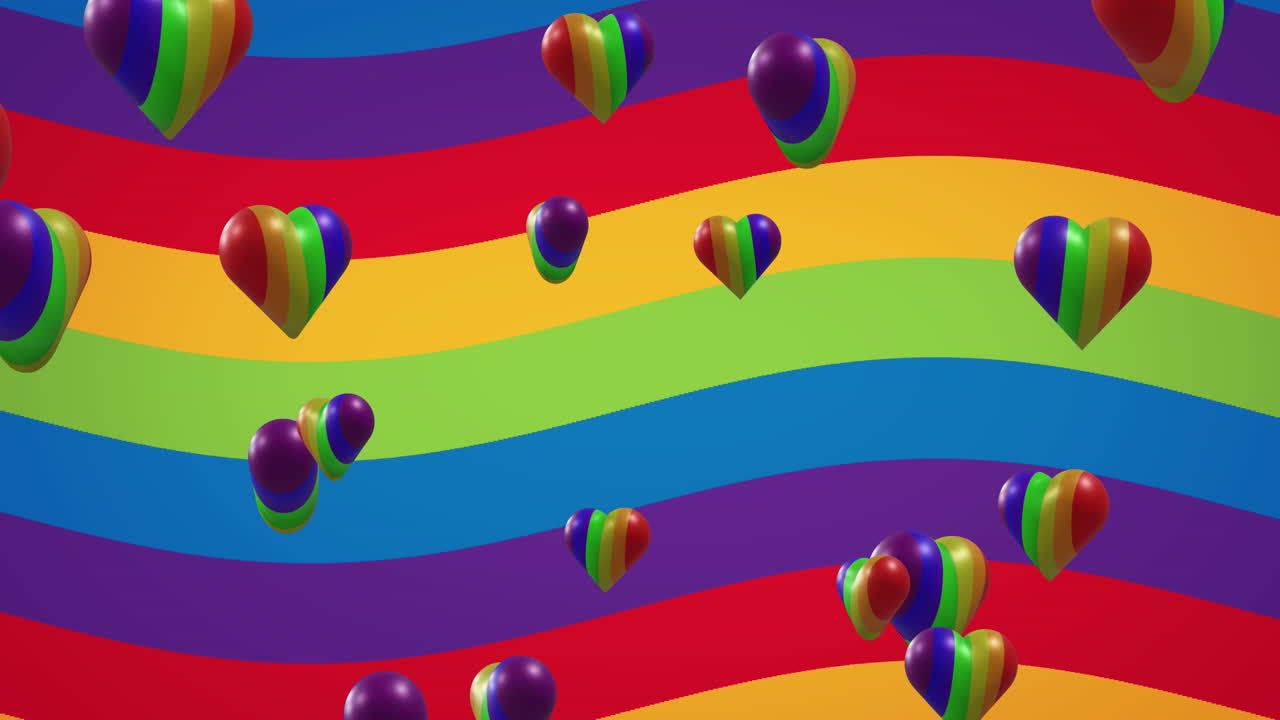 animación de corazones de arco iris sobre el fondo del arco iris