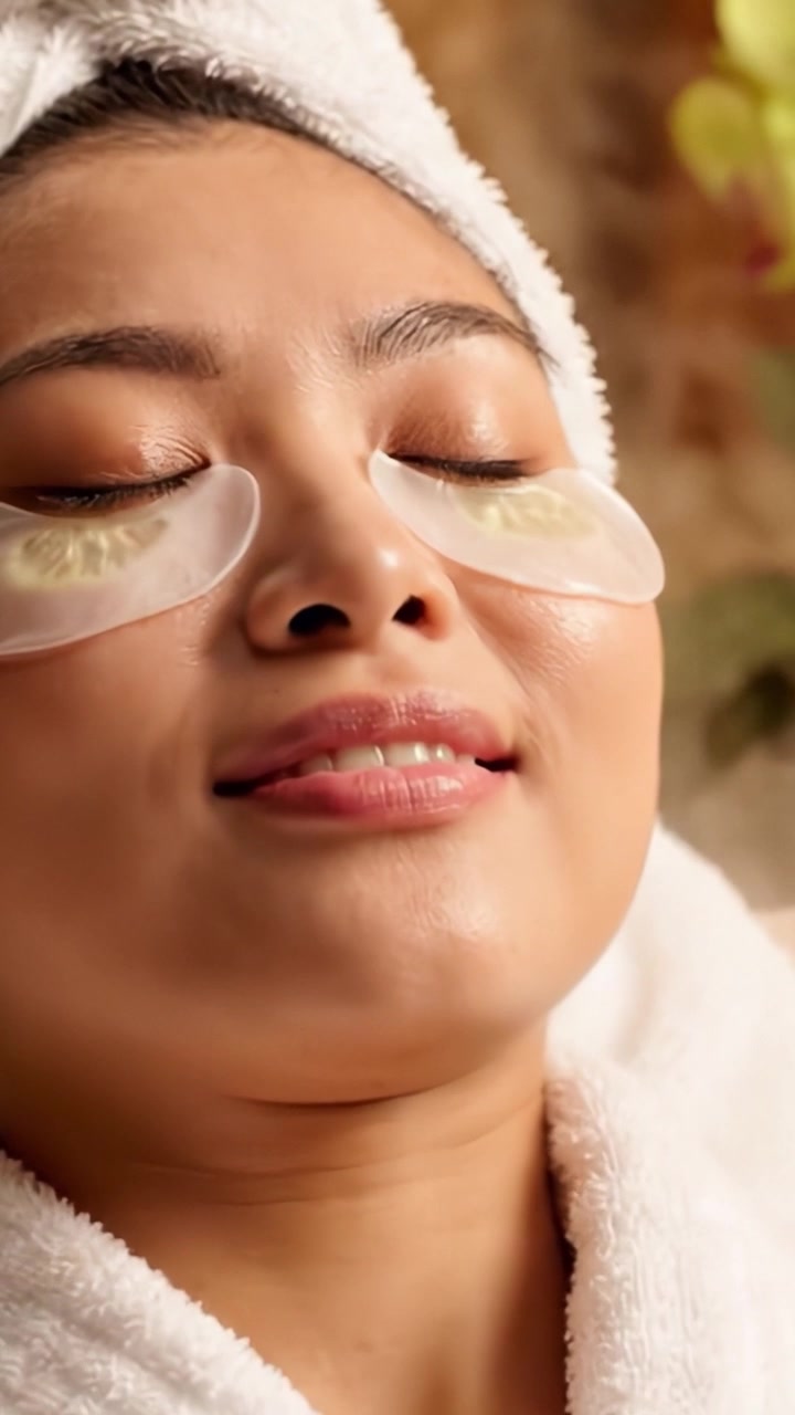 Relaxation and Rejuvenation: A Serene Portrait of a Woman Enjoying a Spa Treatment with Cucumber Slices for Refreshing Eye Care