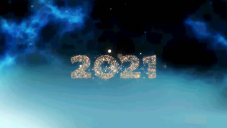 animation of 2021 with fireworks over clouds