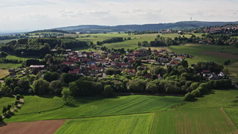 drone flight over a small town in germany