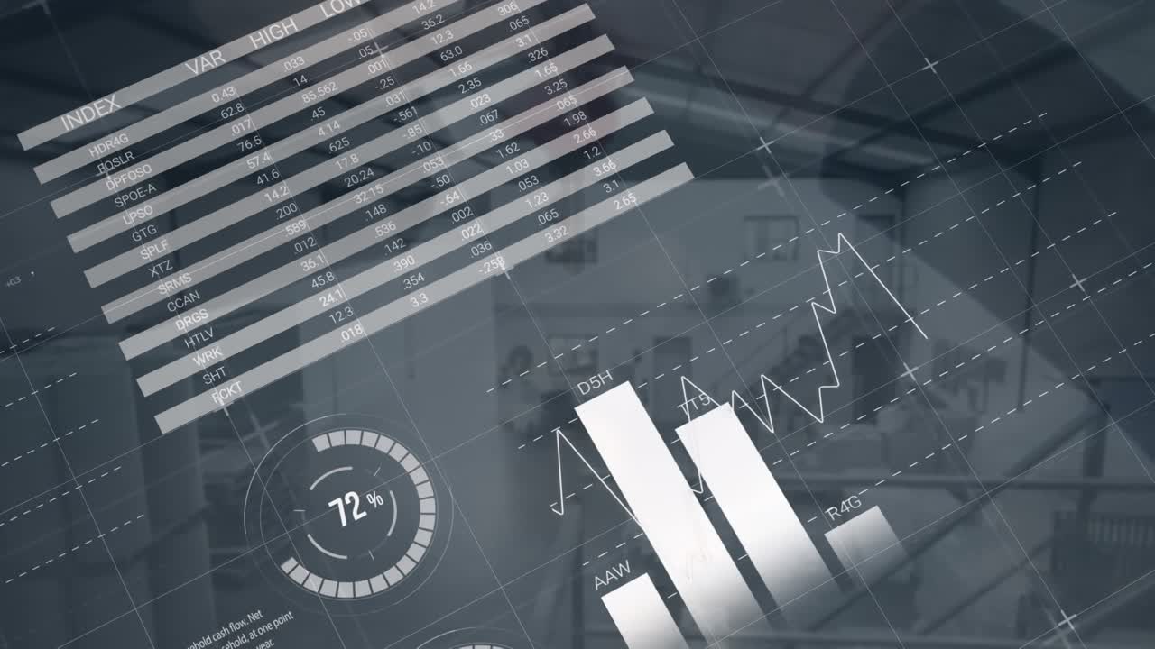 Animation of data processing over house interior and hands with keys