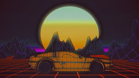 retro futuristic seamless animation of a car with a sun in the background