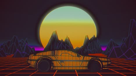 animación retro futurista sin costuras de un coche con un sol en el fondo