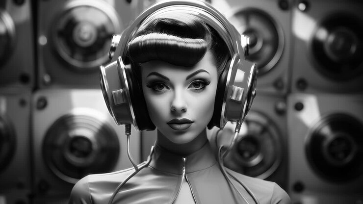 Cuffie tech da donna e visori VR futuristici realizzati con AI