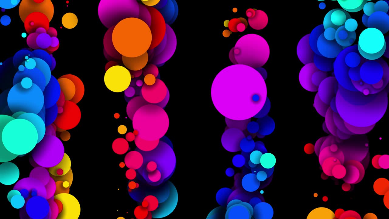 2d animación de círculos. 4k bucle de fondo abstracto sin costuras, hermosos círculos multicolores en estilo plano. luma mate como canal alfa.