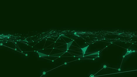 glowing green plexus networks moving against black background