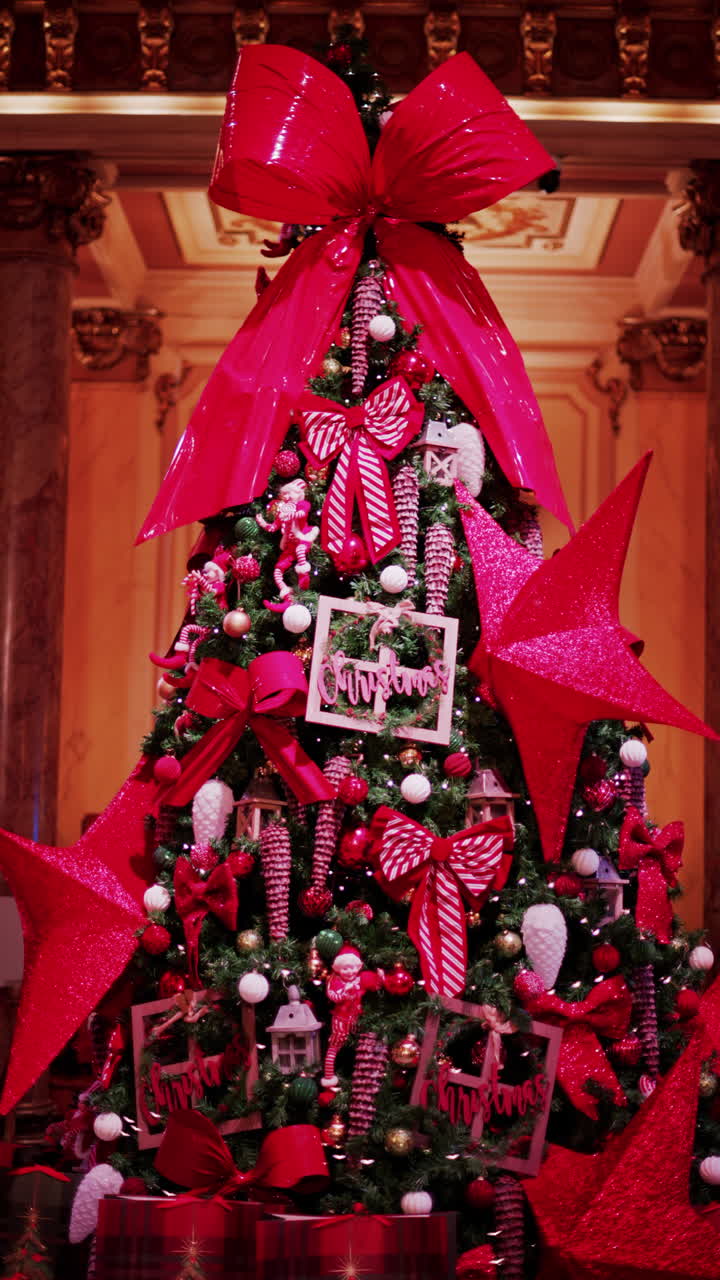 The decorated Christmas tree inside the Monte Carlo Casino in Monaco. Vertical