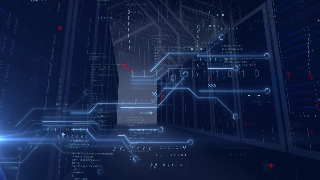 Animation of data processing over computer motherboard