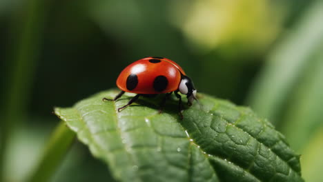 a close-up of a ladybug on a green leaf