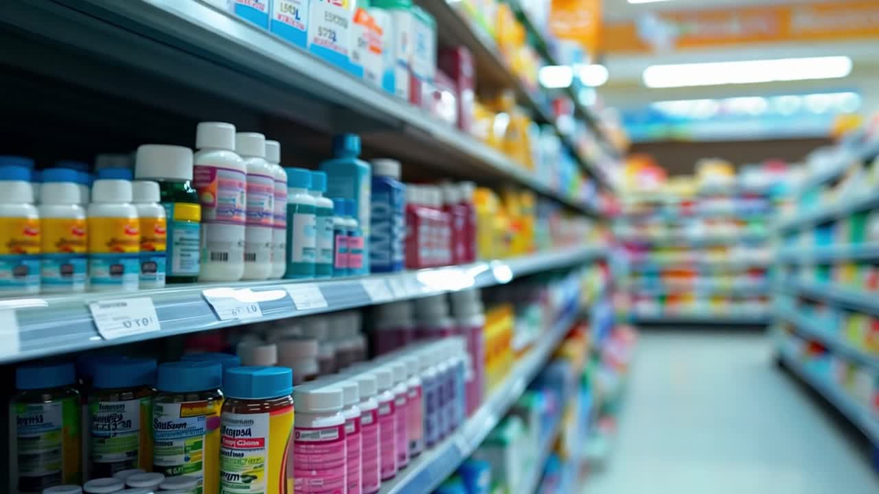 Supermarket shelves filled with various products