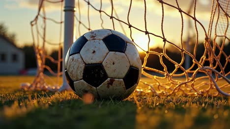 soccer ball at sunset goal