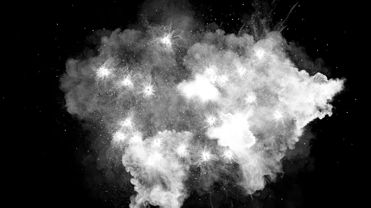 Endless zooming out from the field of colorful explosions.