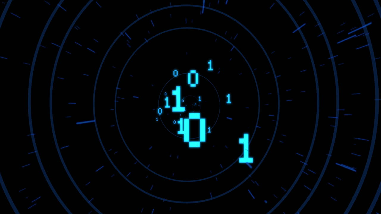 Animation of binary coding over circles on black background