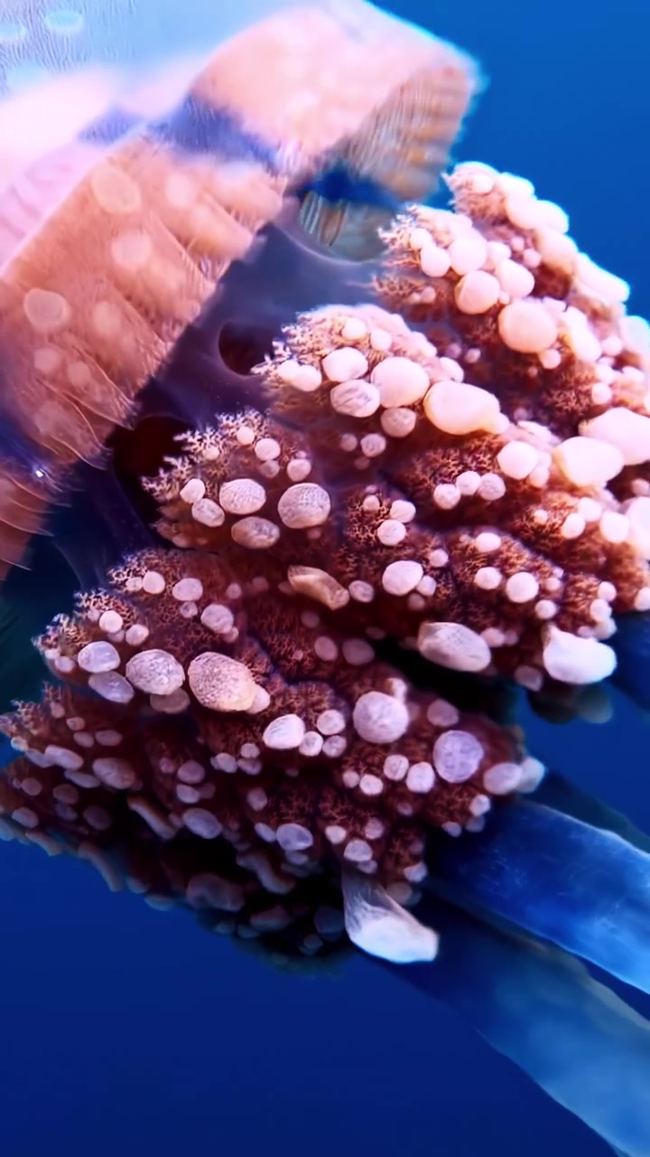 Dettagli intricati di meduse che fluttuano sott'acqua in una scena oceanica naturale.