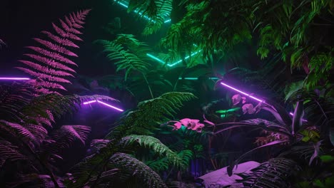 lush tropical jungle with neon lights