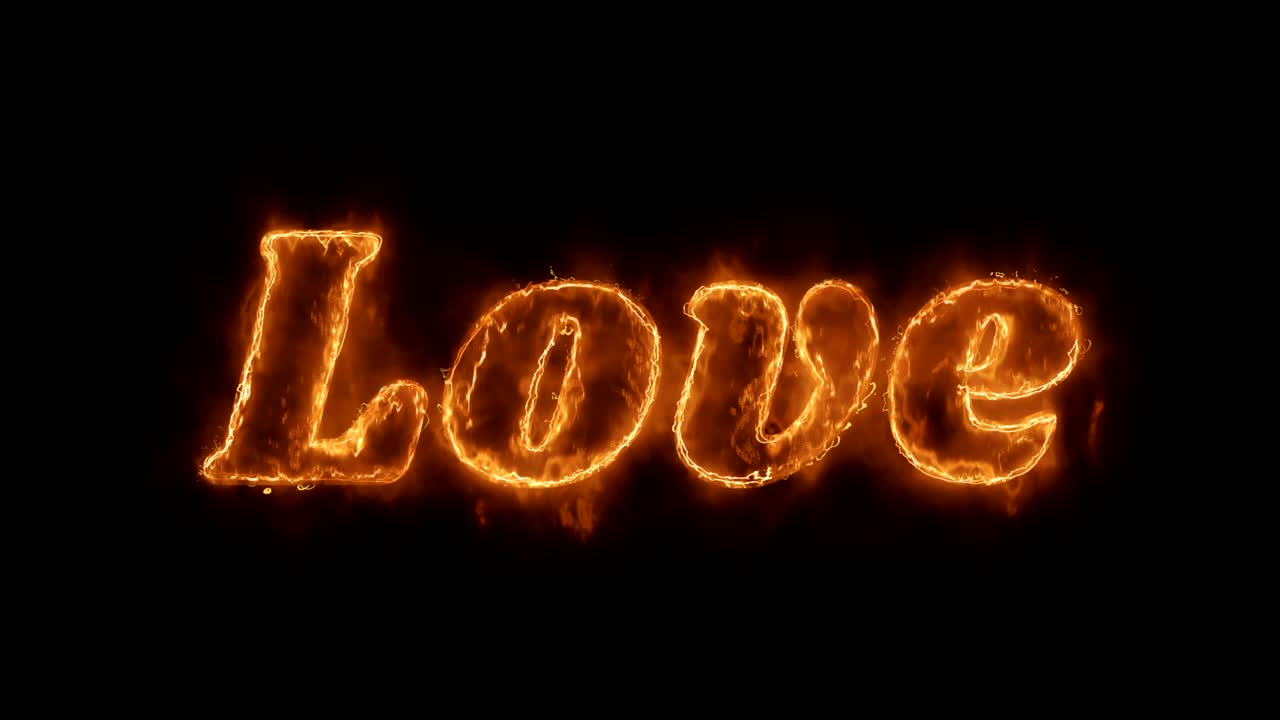 palabra de amor animada caliente ardiendo fuego realista bucle de llama.
