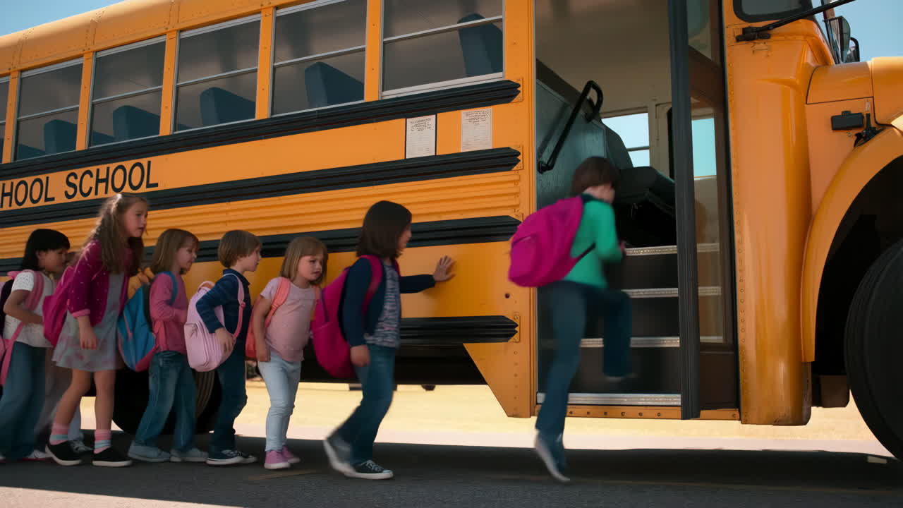 Children boarding a school bus