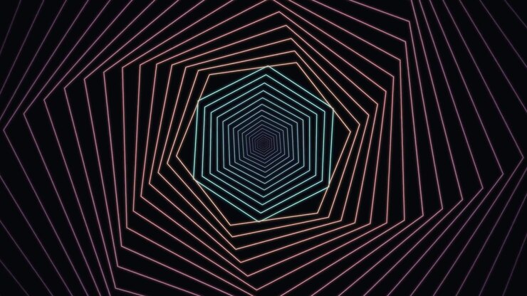 Túnel Abstrato de Hexágonos de Néon Rotativos