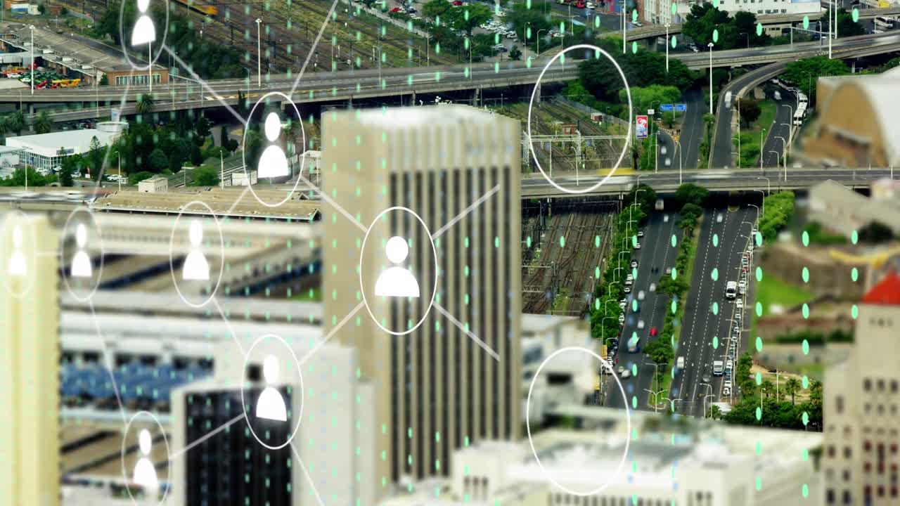 도시에 대한 연결 및 데이터 처리의 애니메이션