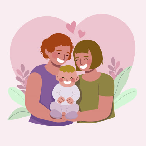 happy same-sex couple with baby