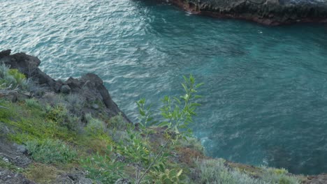 Background-video-of-calm-ocean-waves-in-slow-motion-between-cliff-rocks