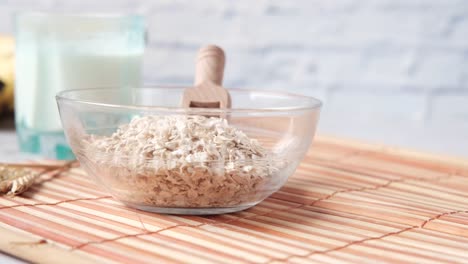 oatmeal in a glass bowl with milk