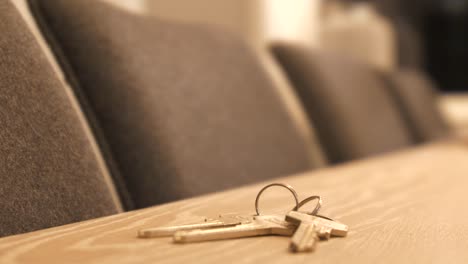 stressed hand places set of house keys on table