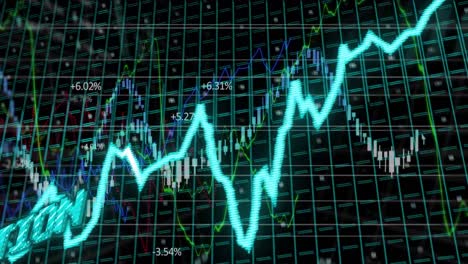 Animation-Von-Inflationstext-In-Blau-über-Diagrammen-Und-Diagrammen,-Die-Daten-Verarbeiten