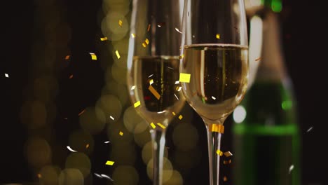 animation of confetti, champagne and champagne glasses