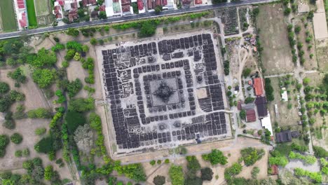 pattern of mandala in construction ancient hindu sewu temple in indonesia. aerial high rise