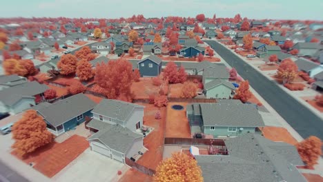 a well watered neighborhood with zombie apocalypse colors due to the near infrared camera turning green to orange