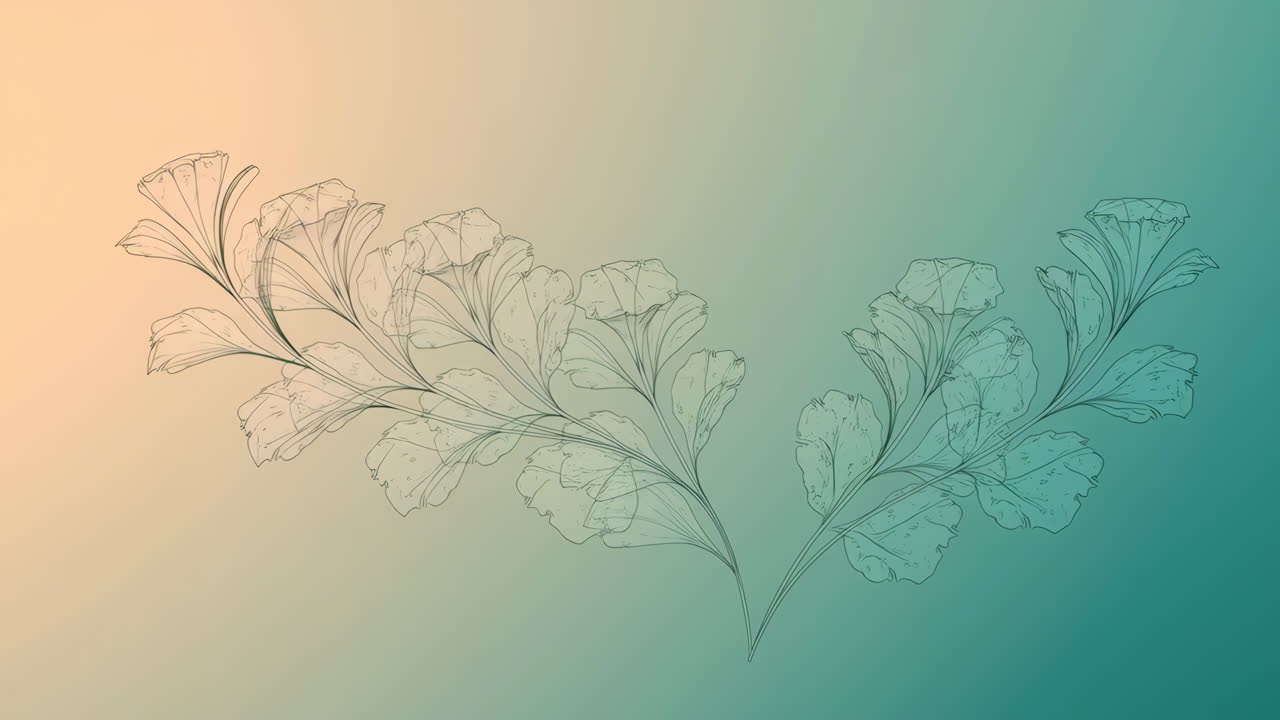 Botanical Line Art Illustration with Gradient Background