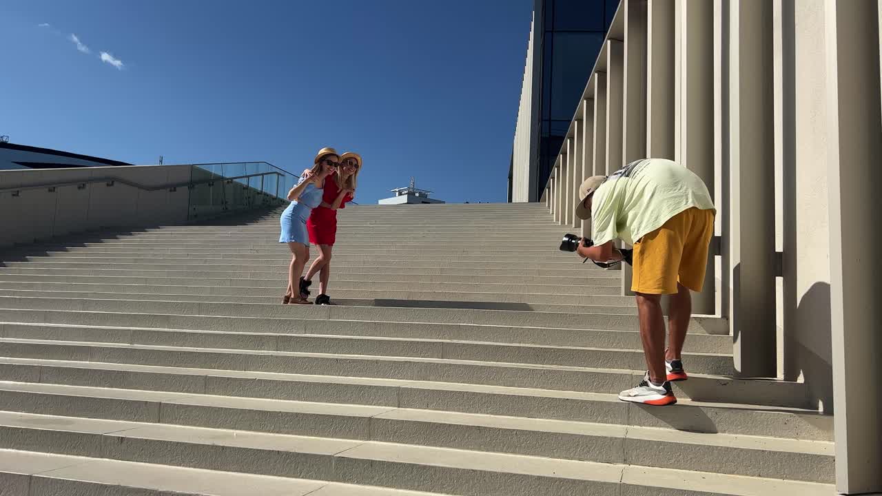 People posing on stairs