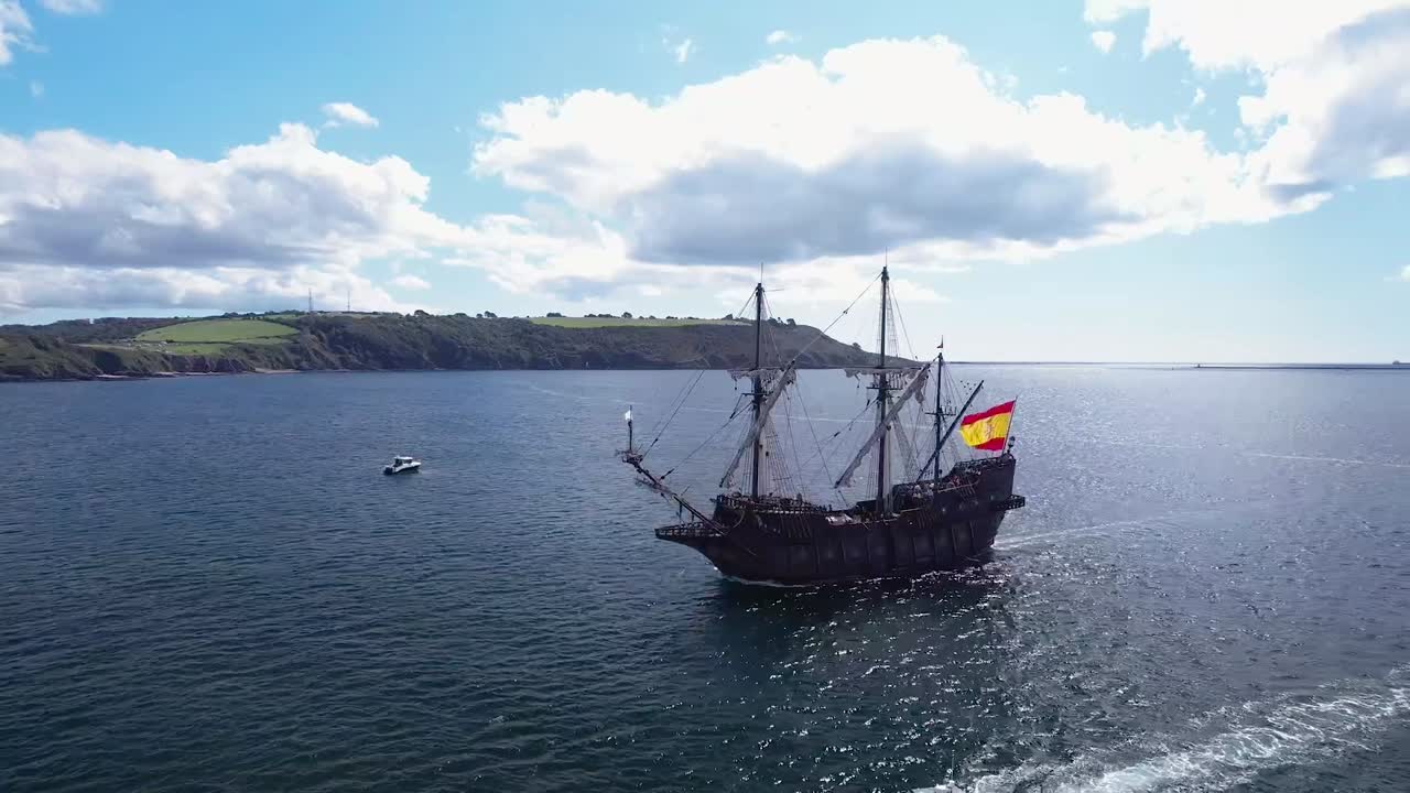 Plymouth Sound City Harbor welcomes the Spanish Galleon El Gale&oacute;n Andaluc&iacute;a, Aerial Shot