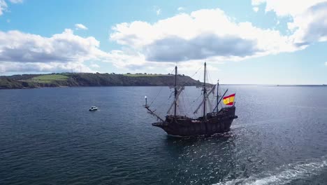 plymouth sound city harbor welcomes the spanish galleon el galeón andalucía, aerial shot