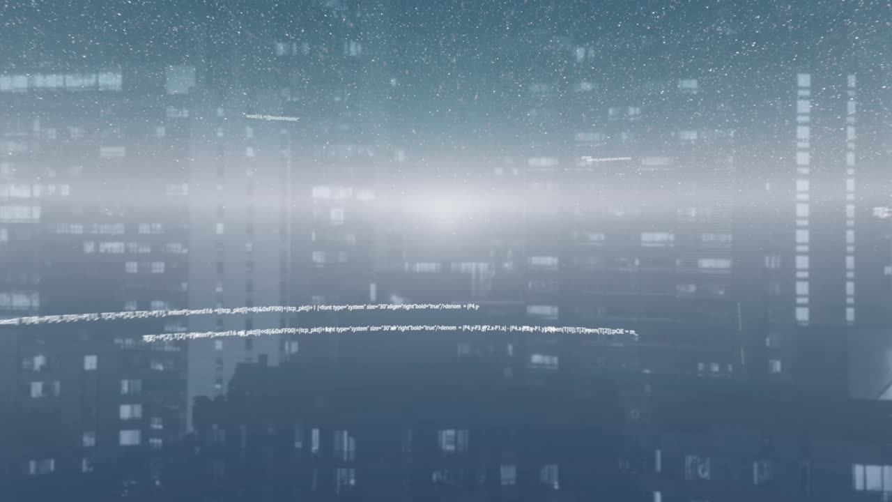 Animation of data processing over cityscape