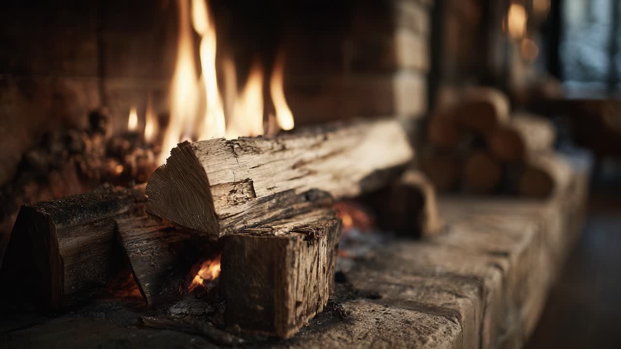 Warmth and Comfort of a Cozy Fireplace: Capturing the Beauty of Flickering Flames and Logs in a Tranquil Homely Setting
